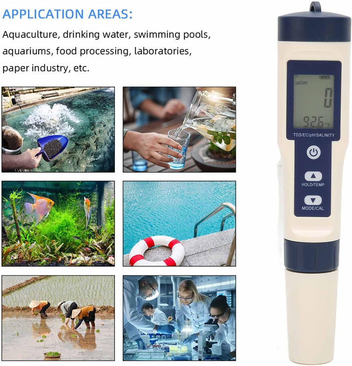 TOPINCN Wasserqualitätsprüfgerät,5in1 multifunktionale tragbare Digitale Wasserqualität Tester PH/Sa