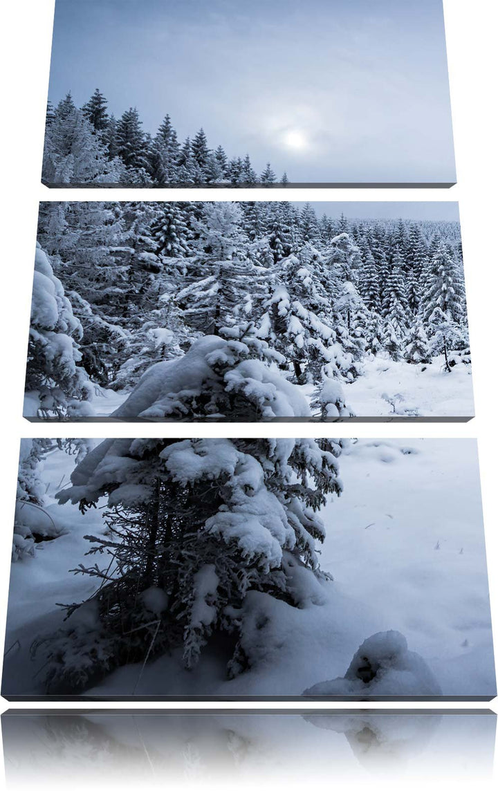 Pixxprint Winterlandschaft vereister See 3-Teiler Leinwandbild 120x80 Bild auf Leinwand