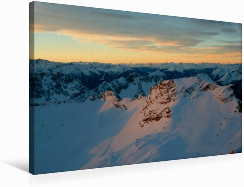 Premium Textil-Leinwand 75 x 50 cm Quer-Format Ausblick von der Zugspitze früh am Morgen | Wandbild,