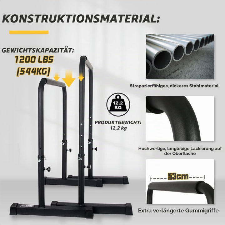 POWER GUIDANCE Dip Barren Dip Bar Quadratische breite Stützfüsse Einstellbare Höhe 77cm 84cm 91cm 98