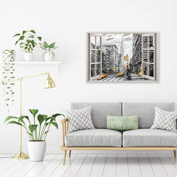 Wanddeko Fenster-Illusion Kunst modern Bilder New York Gelb 90x60 cm Deko Paneel 90x60 cm Gelb_a, De