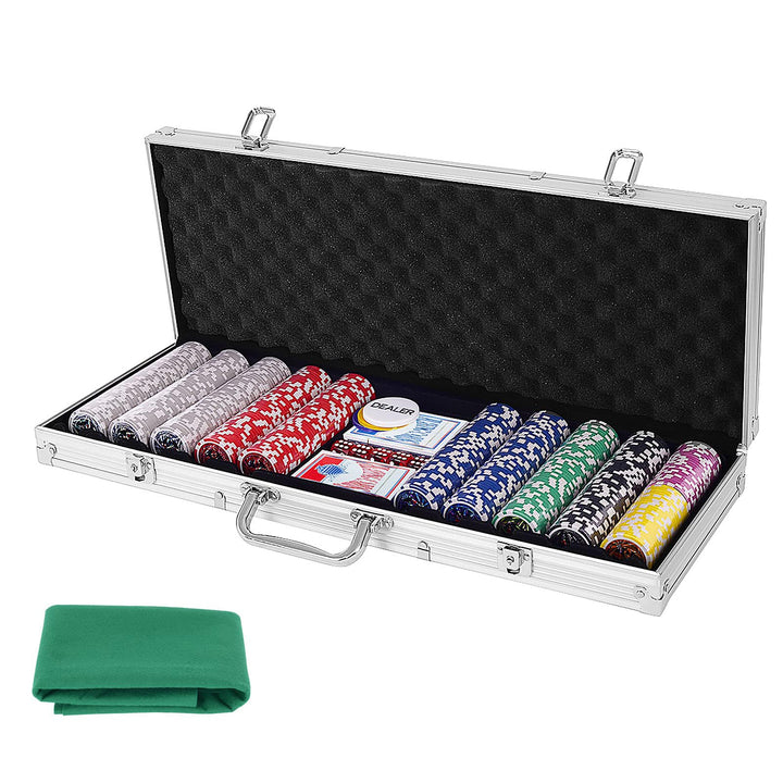 DREAMADE Pokerset mit 500 Laser Pokerchips & Aluminiumkoffer & 2 Kartendecks & 5 Würfel & 3 Dealer B