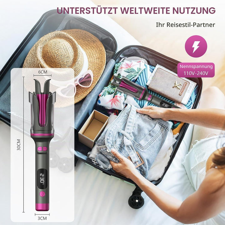 Lockenstab Automatisch Professioneller, Curling Iron, Rotierender Anti-Verbrühungs-Keramik-Lockensta