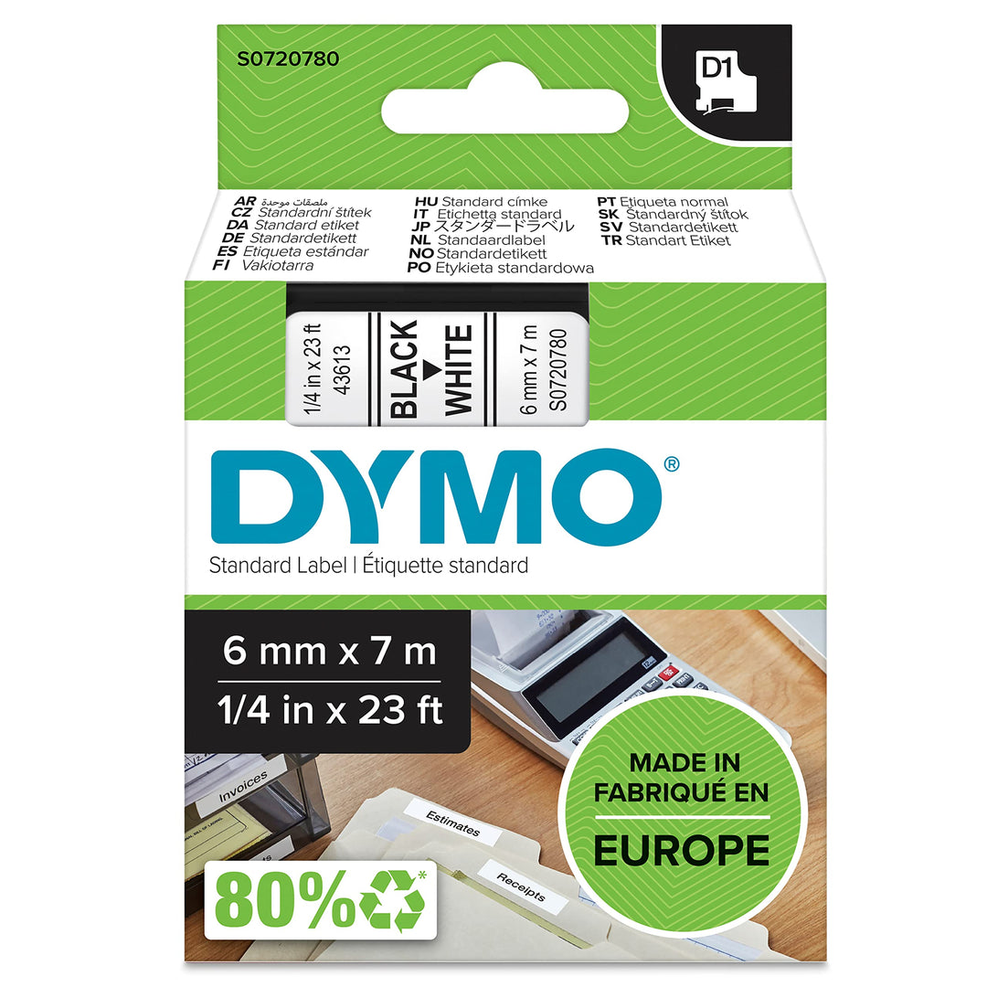 DYMO Original D1-Etikettenband | schwarz auf weiss | 6 mm x 7 m | selbstklebendes Schriftband | für
