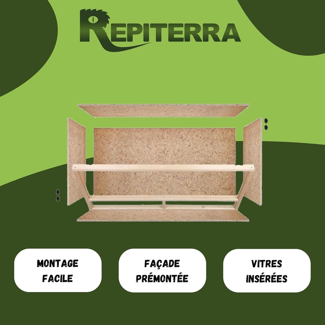 REPITERRA Terrarium für Reptilien & Amphibien, Holzterrarium mit Seitenbelüftung 60x30x30 cm