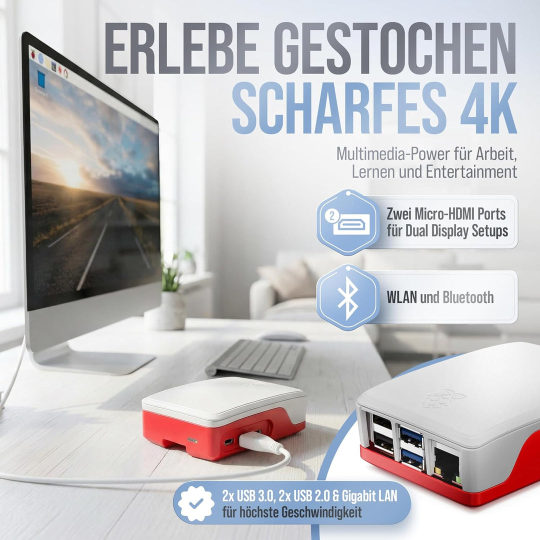 Raspberry Pi 5 8GB Starter-Kit | 128GB Edition | Offizielles 27W Netzteil | Offizielles Gehäuse mit