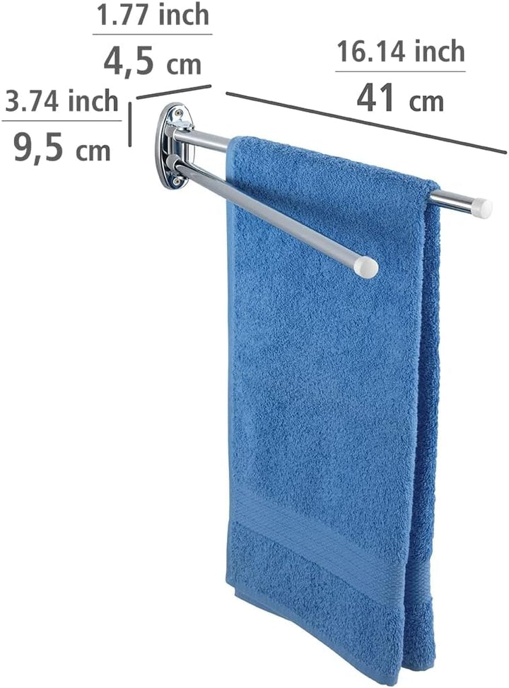 WENKO Handtuchhalter Basic mit 2 Armen - bewegliche, runde Arme, Edelstahl rostfrei, 4.5 x 9.5 x 41