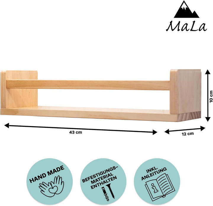 MaLa - 3er Set Natur Bücherregale aus Massivholz – Schweberegal Kinderzimmer Badezimmer Küche Wohnun