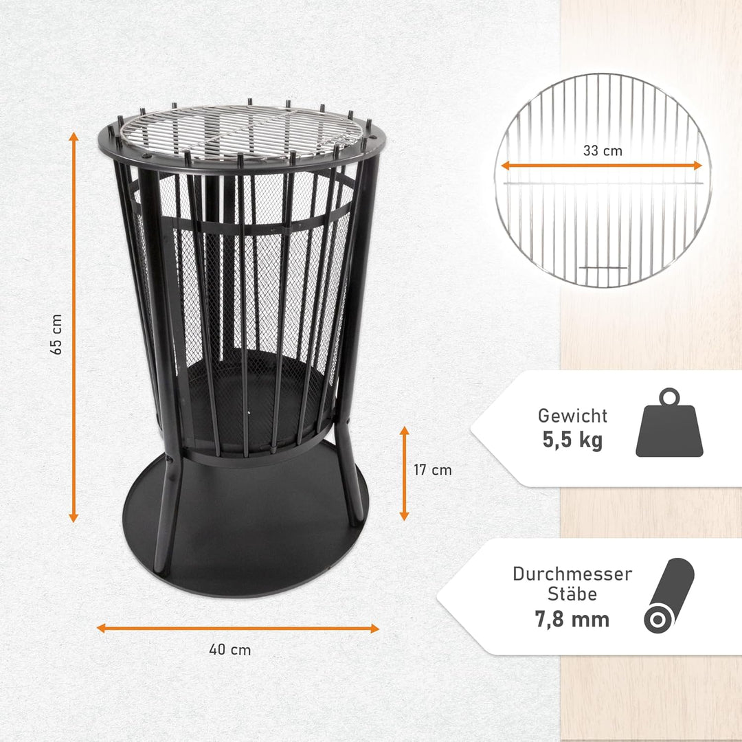 Lemodo Feuerkorb mit Grillgitter – Robuste Feuerstelle für Garten & Terrasse, Feuerkorb mit Funkensc
