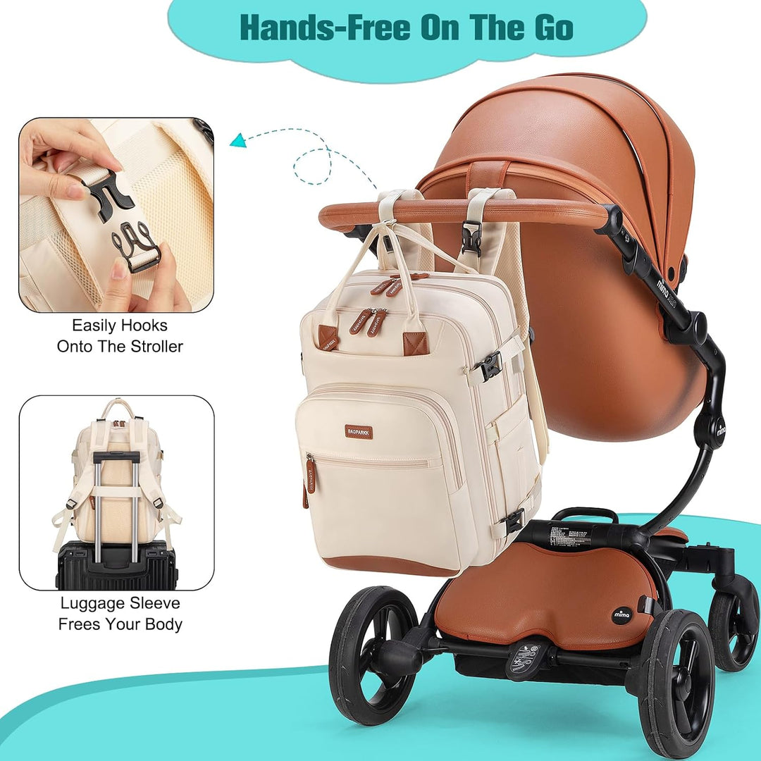 BAGPARKK Wickeltaschen-Rucksack, wasserdichte Wickeltasche mit USB-Ladeanschluss, multifunktionaler