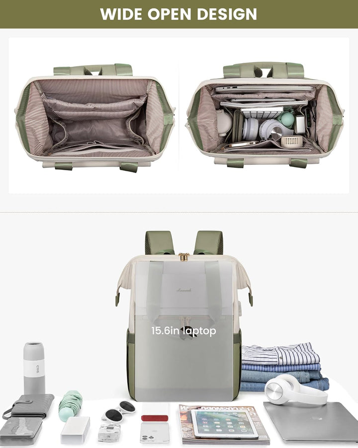 LOVEVOOK Rucksack Erbsengrün, Moderner Laptop Schulrucksack, Schultasche Teenager Backpack Women Ele