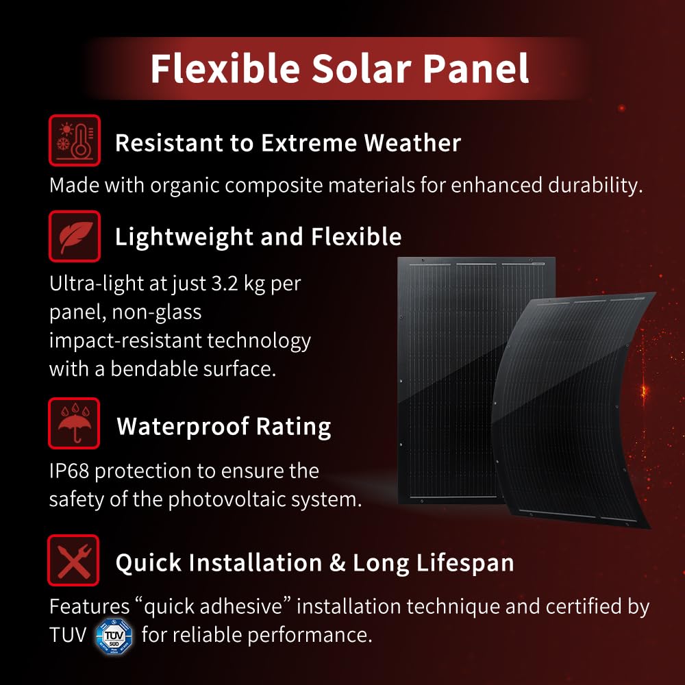 SAT-100-F8ME 200W Dünnes Flexibles Solarpanel Set, 2×100W, IP68 | Monokristalline 16,4V Module in ma