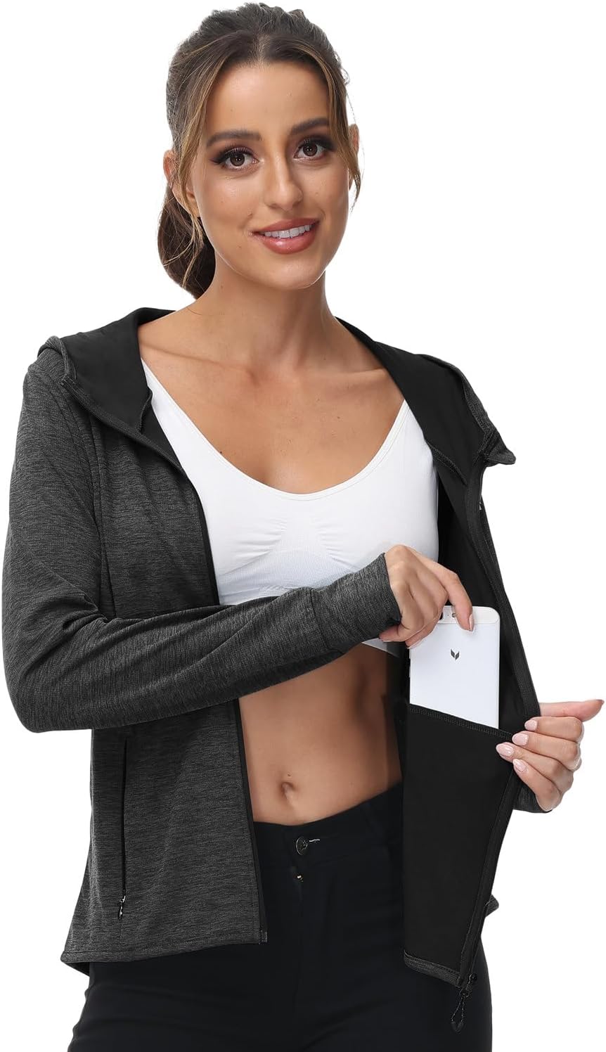 Damen Laufjacke Sportjacke Trainingsjacke Langarm Fitness Yoga Jacke Leicht Atmungsaktive Full Zip S