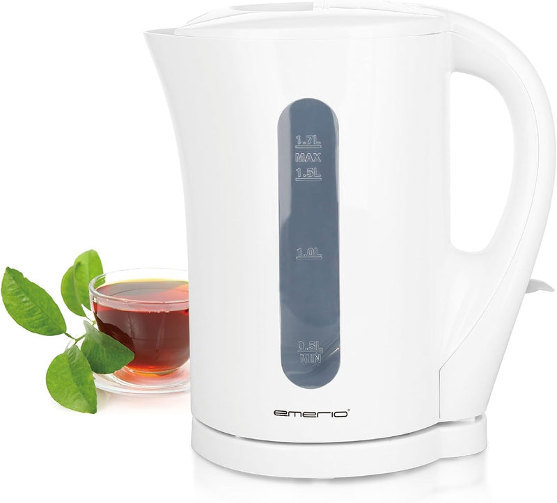 Emerio Wasserkocher BASIC | Kunststoff BPA frei | 1.7L Volumen mit beleuchtetem Ein-/Aus-Schalter |