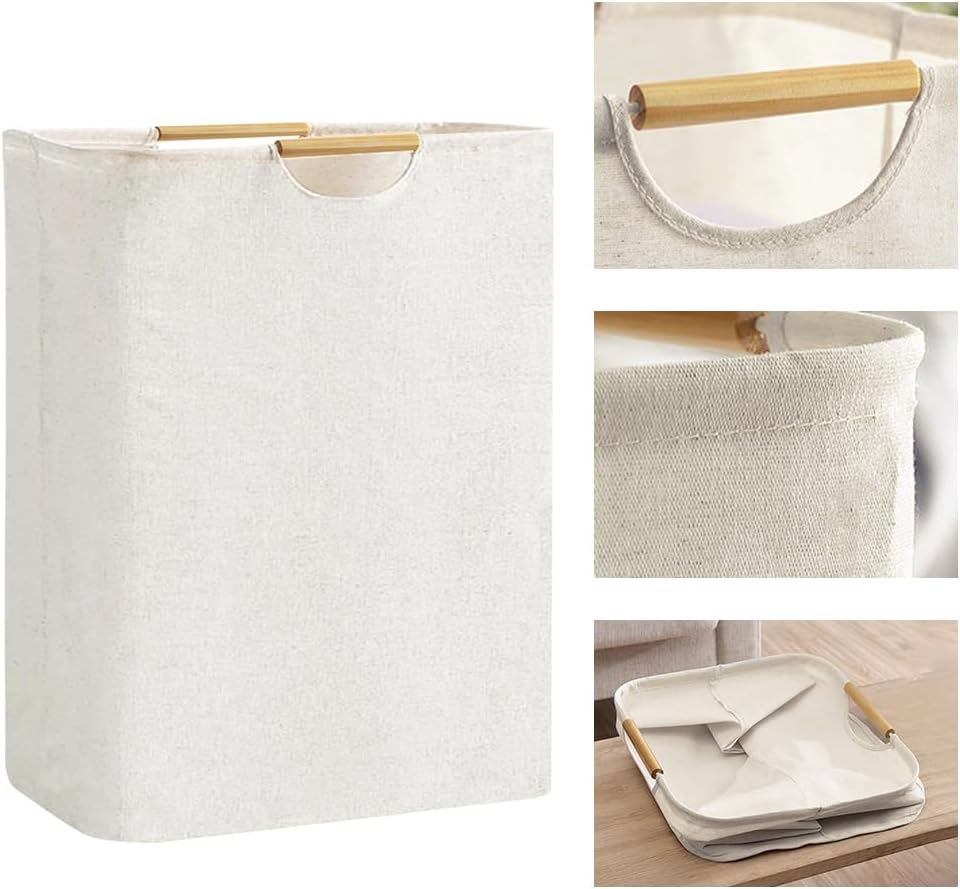 Wäschekorb Faltbar Beige Wäschesack Wäschesammler 60L Körbe Aufbewahrung Wäsche mit Henkel Wasserdic