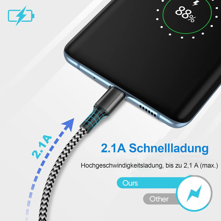 Adaptives Schnellladegerät und 2M USB Type C Nylon Kabel, KAIMENGLONG Fast Charge 3.0 Adapter USB-C