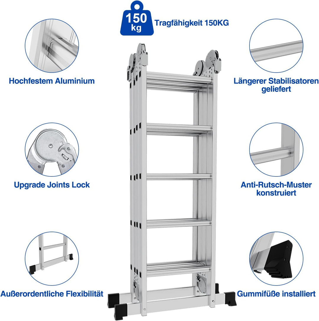 Cecaylie 4x5 Mehrzweckleiter 582cm 7 in 1 Alu Leiter Vielzweckleiter Klappleiter Haushaltsleiter Arb