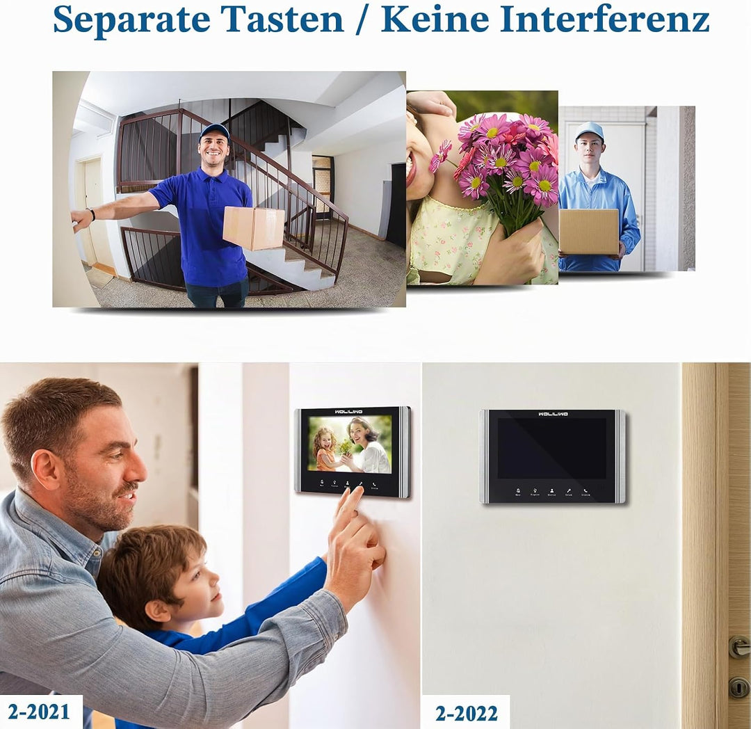 WOLILIWO Video Türklingel mit Kamera,2-familienhaus Video Doorbell Intercom with 7-Inch Monitor,Spre