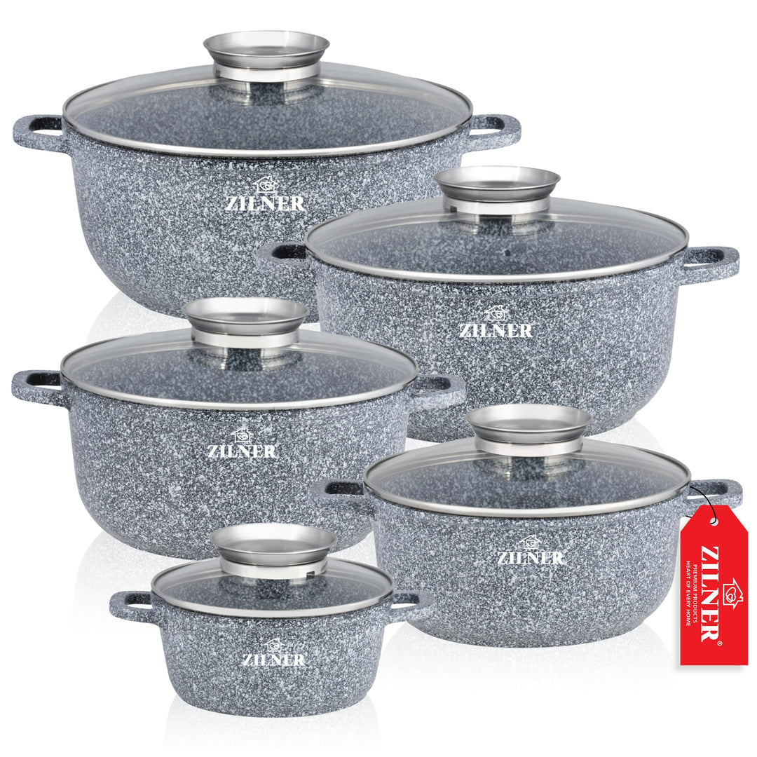 Kochtopf Set Induktion 10-Teilig - Topfset mit Glasdeckel - Töpfe für alle herdarten - 5x Kochtöpfe