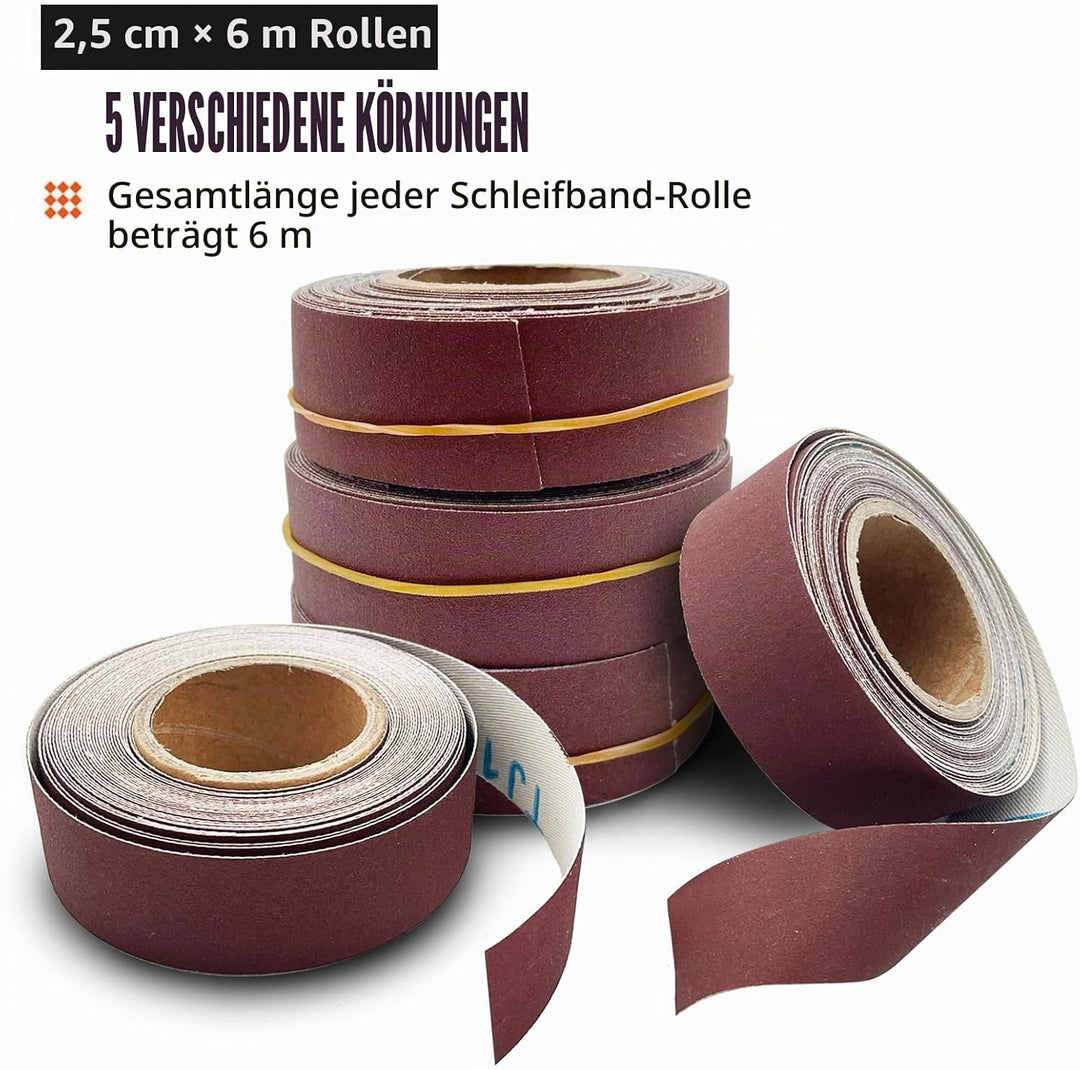 Verschiedene Schleifpapierrollen, 5 Körnungen, Schmirgeltuchrollen mit Spender, 150, 240, 320, 400,