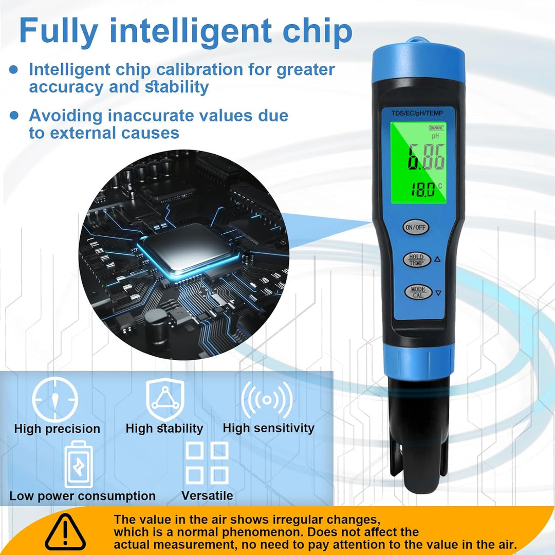 Ueomul pH Messgerät 4 IN 1 mit TDS EC Temperatur Multi-Parameter-Tester 0,01 Auflösung hohe Genauigk