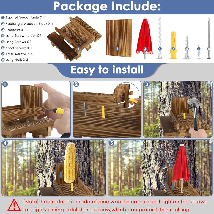 Eichhörnchen Futtertisch mit Regenschirm, Holz Eichhörnchen Picknickbank Futterspender mit Regenschi