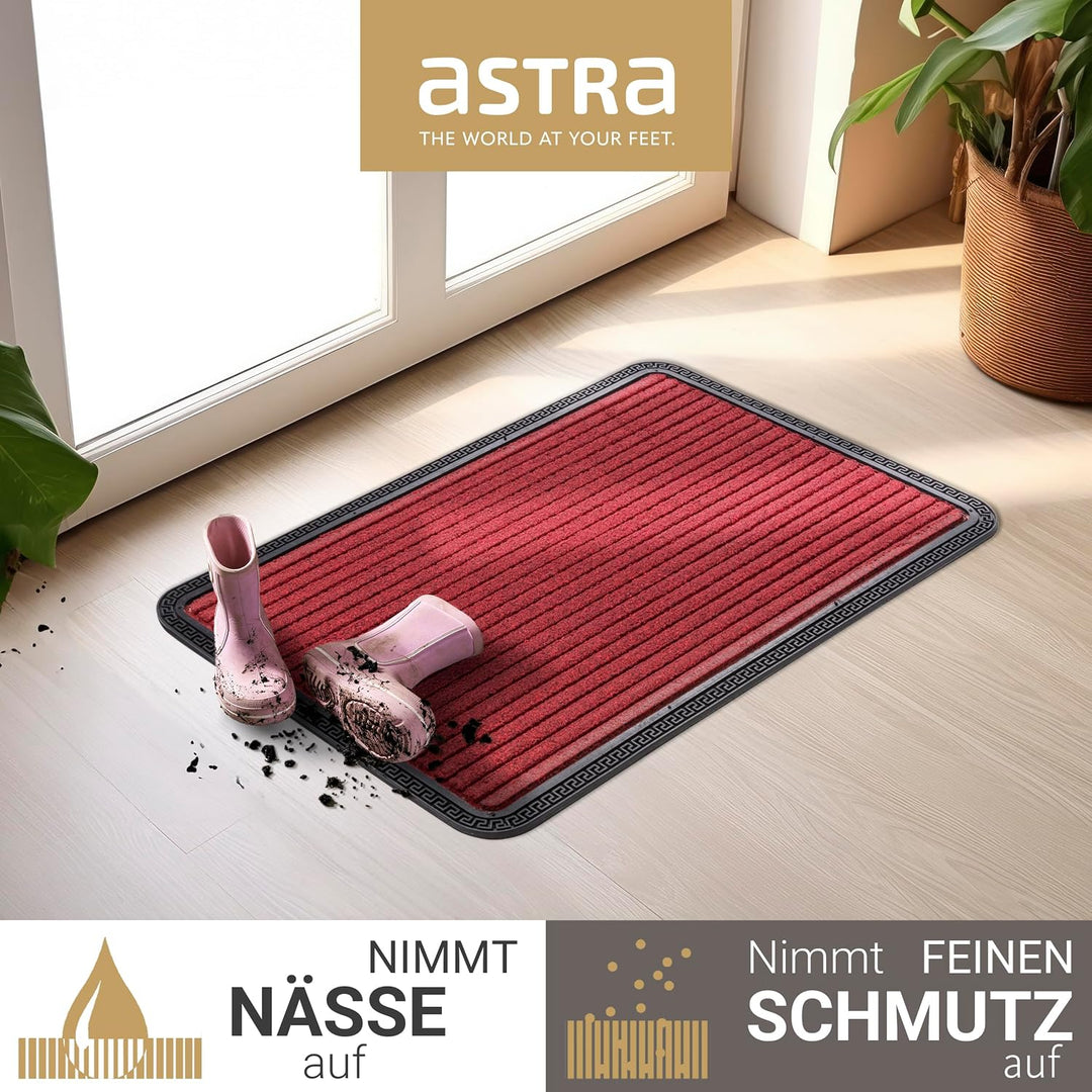 Fussmatte Aussen &amp; Innen rutschfest - Rot Linien 40x60cm 2er Set (Rechteckig) | Robuste Gummi Sauber