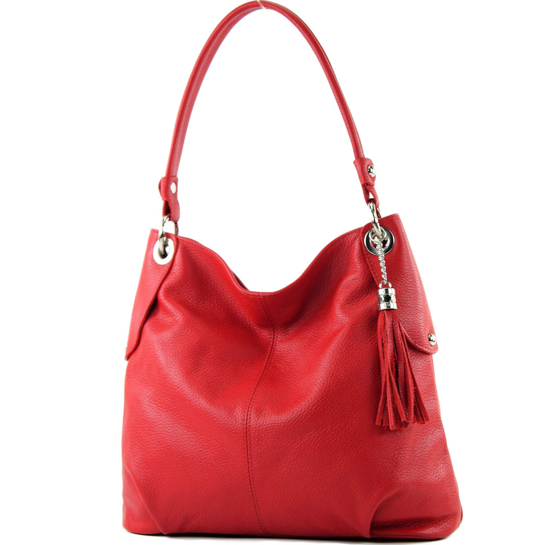modamoda de - T185 - ital. Damen Schultertasche aus Leder Signalrot, Signalrot
