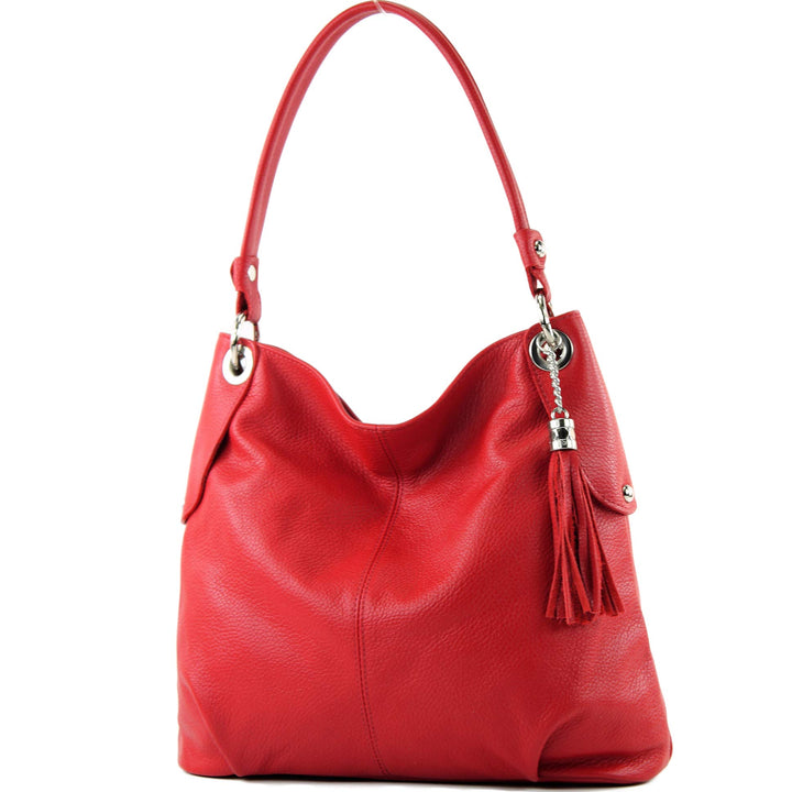 modamoda de - T185 - ital. Damen Schultertasche aus Leder Signalrot, Signalrot