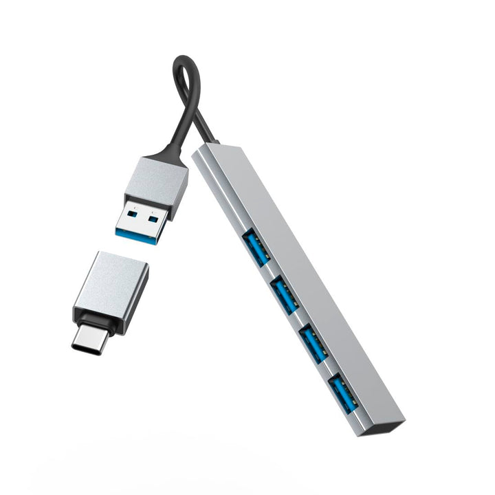 Hama USB-Hub 4 Ports (USB-A und USB-C-Anschluss, 4X USB-A für Maus, Tastatur, Externe Festplatte, US