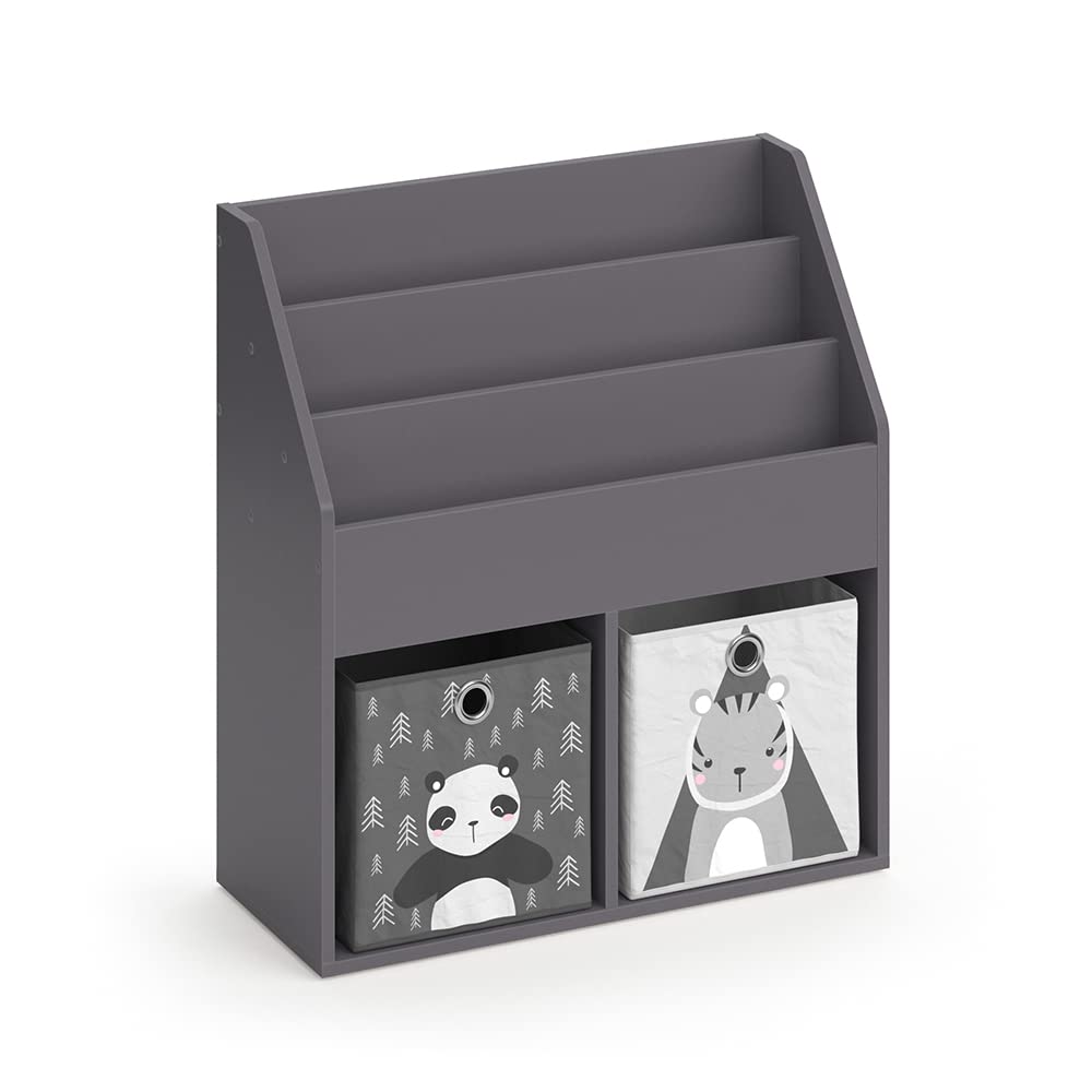 Vicco Kinderregal Luigi, Grau, 72 x 79 cm mit 2 Faltboxen Opt.2 Grau 72x79 mit Faltboxen Panda/Tiger