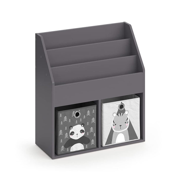 Vicco Kinderregal Luigi, Grau, 72 x 79 cm mit 2 Faltboxen Opt.2 Grau 72x79 mit Faltboxen Panda/Tiger