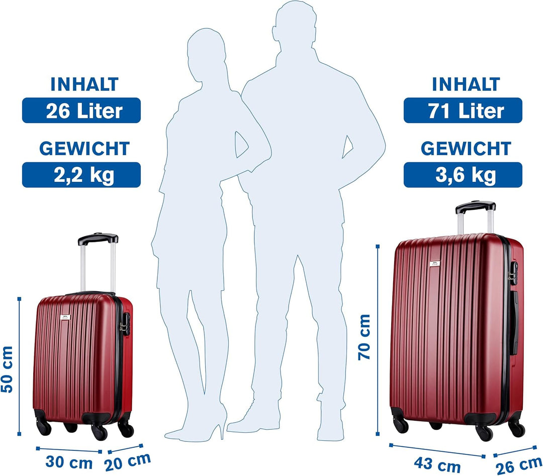 Slazenger Kofferset 2 Teilig/ 3 Teilig - Trolley Handgepack und Reisekoffer Gross - ABS Hartschalenk