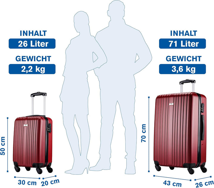 Slazenger Kofferset 2 Teilig/ 3 Teilig - Trolley Handgepack und Reisekoffer Gross - ABS Hartschalenk