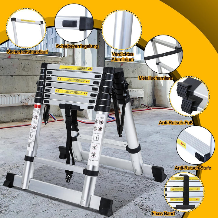 Fiqops 2.0M+2.3M Teleskopleiter 6 + 7 Stufen Klappleiter A-Rahmen Max Belastung 150 KG/330 Pfund, Al