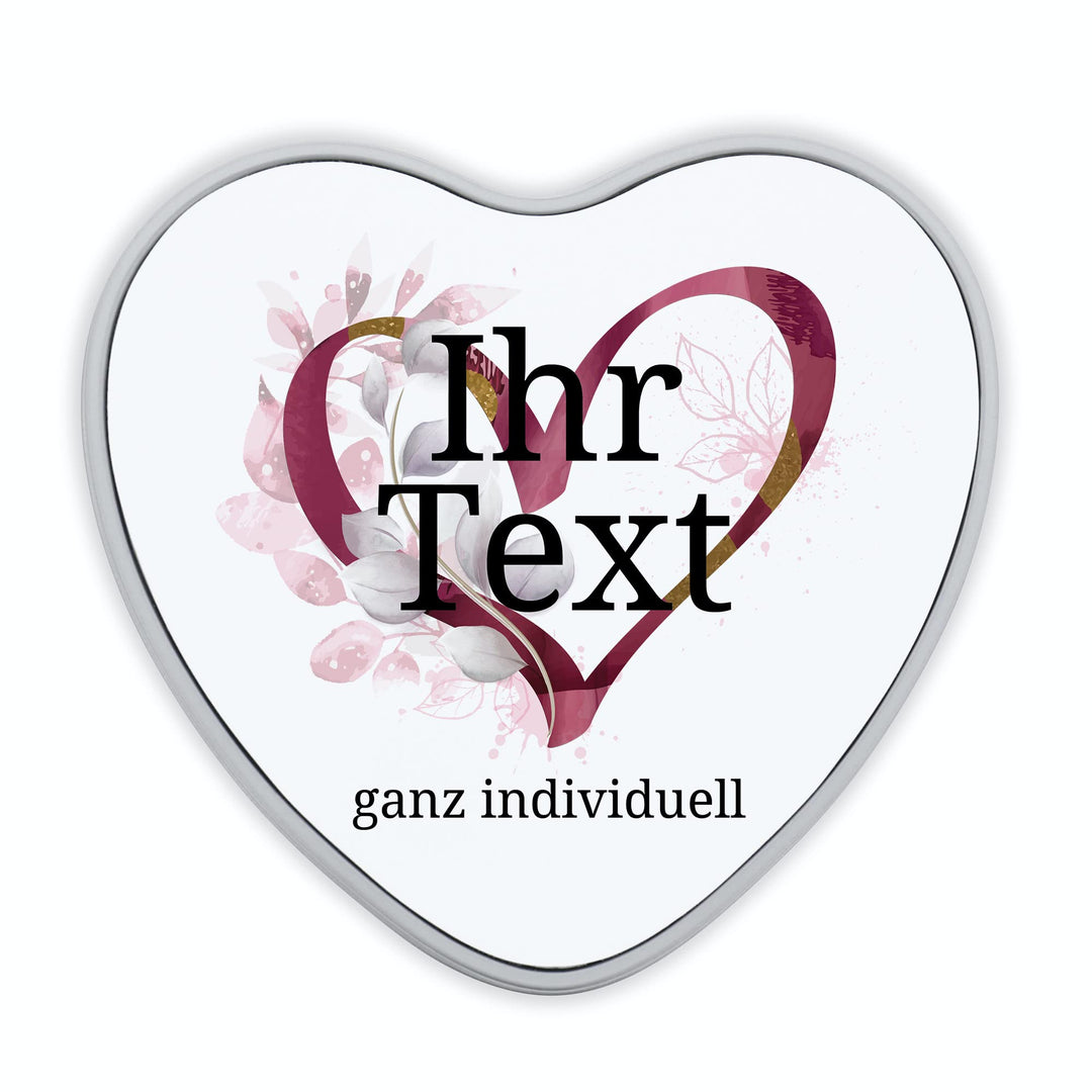 STEMPEL-FABRIK – personalisierbare Herzdose mit Name oder Wunschtext – Aquarell Motiv mit rotem Herz