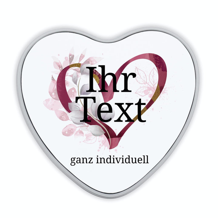 STEMPEL-FABRIK – personalisierbare Herzdose mit Name oder Wunschtext – Aquarell Motiv mit rotem Herz