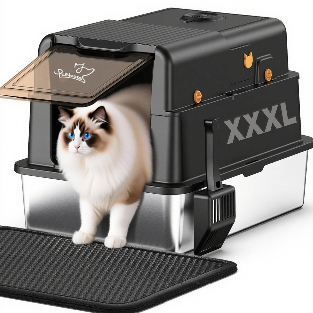XXXL-Katzentoilette aus Edelstahl mit Deckel, PalNests Extra Grosse Geschlossene Katzentoilette aus