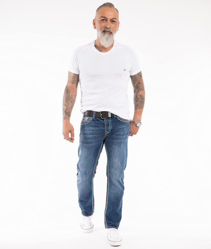 Rock Creek Herren Designer Jeans Hose Dicke Nähte Vintage Blau RC-2056 29W / 30L Dunkelblau - Rc-227