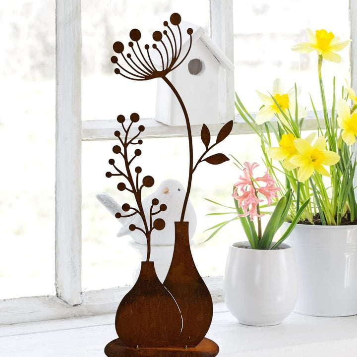 Terma Stahldesign Rost Figur Blume in Vase 50cm Pusteblume Gartendeko für draussen und drinnen Garte