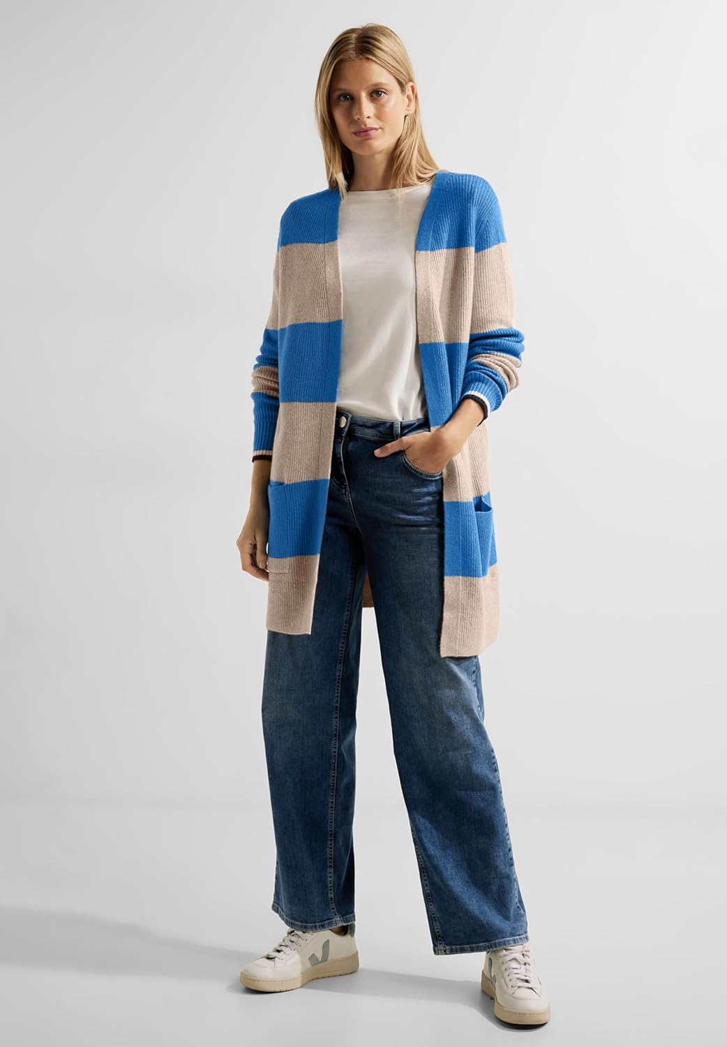 Cecil Damen TOS_Cosy Structured Block Stripe Strickjacke mit Blocksteifen L Dynamic Blue Melange, L