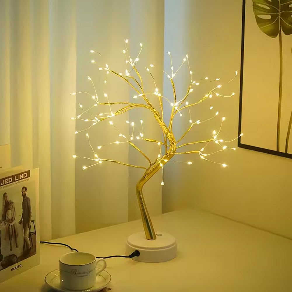 Lunartec Baum Lichterbaum: LED-Lichterbaum, 108 LEDs, USB oder Batterie, 53 cm hoch, goldfarben (Gol