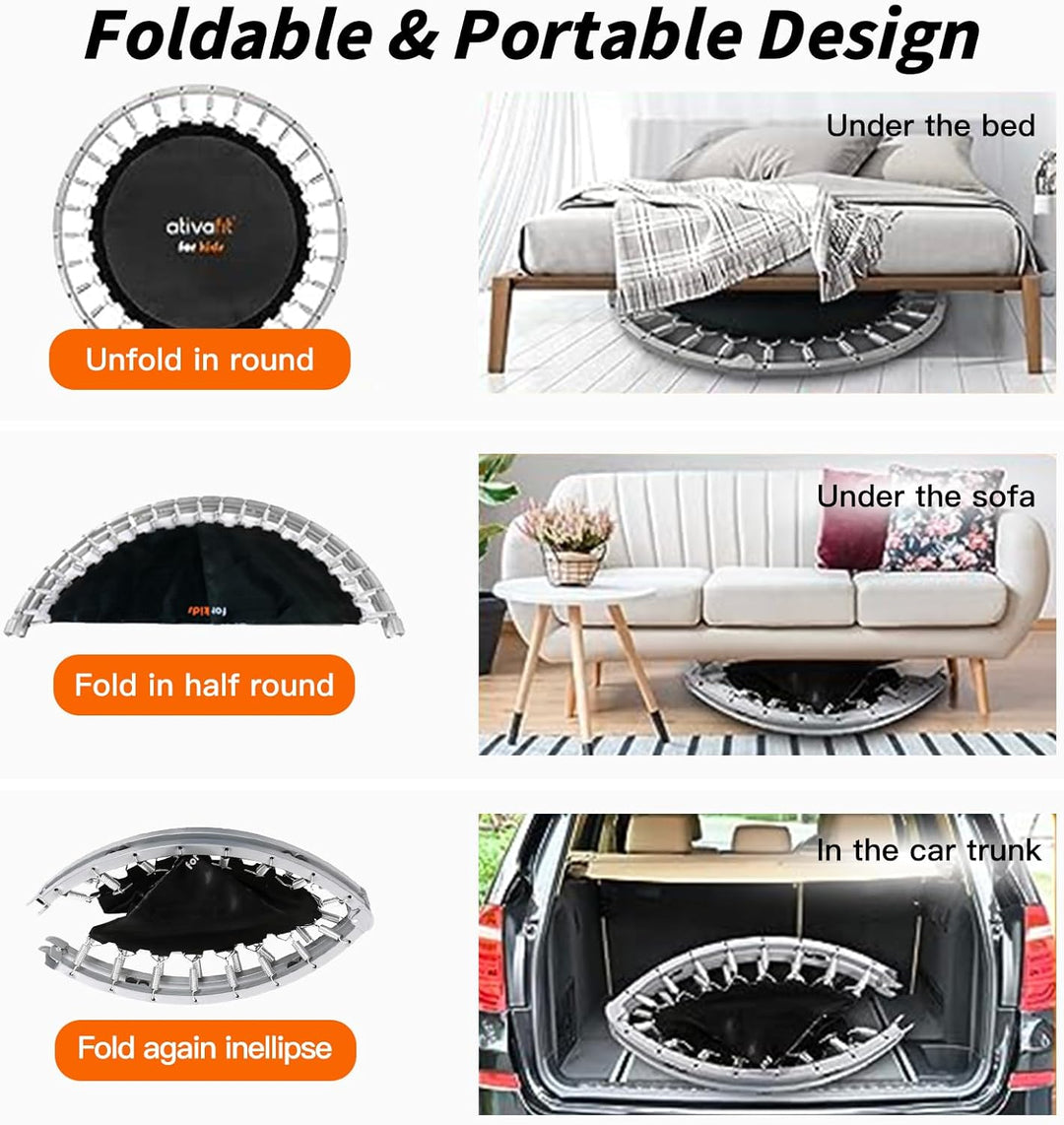 ATIVAFIT 102cm Faltbarer Trampolin mit verstellbarem Schaumstoffgriff Indoor für Erwachsene Ideal fü