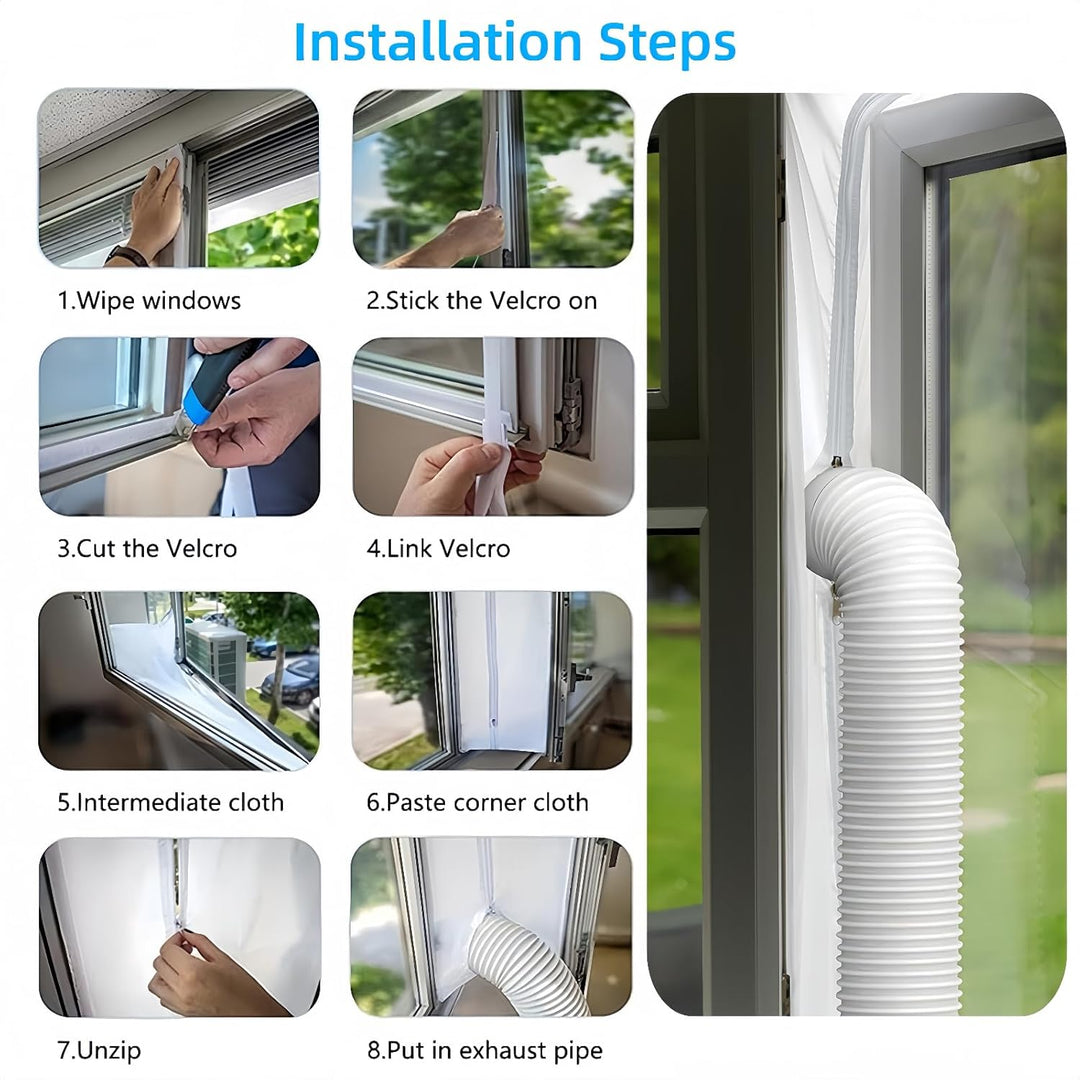 Fensterabdichtung für mobile Klimageräte 400CM Hot Air Stop zum Anbringen an Fenster, Inkl. 2 Kabelb