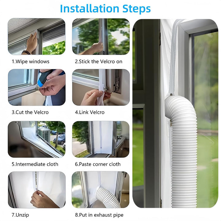 Fensterabdichtung für mobile Klimageräte 400CM Hot Air Stop zum Anbringen an Fenster, Inkl. 2 Kabelb