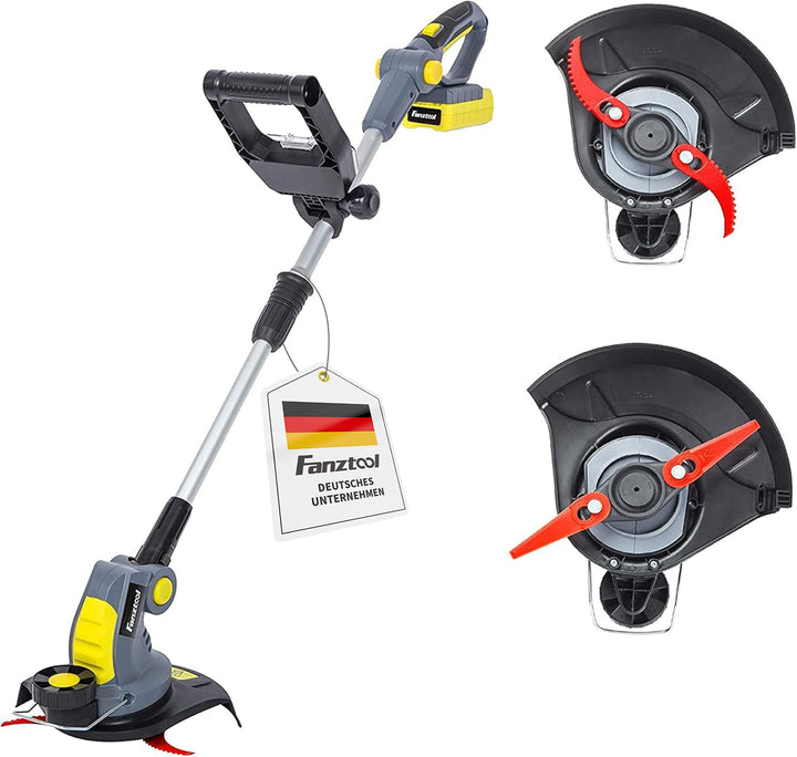 FANZTOOL Akku Rasentrimmer 20V, inkl. 2Ah Akku, Ladegerät, Gerade Messer für Glatt- und Feinschnitt