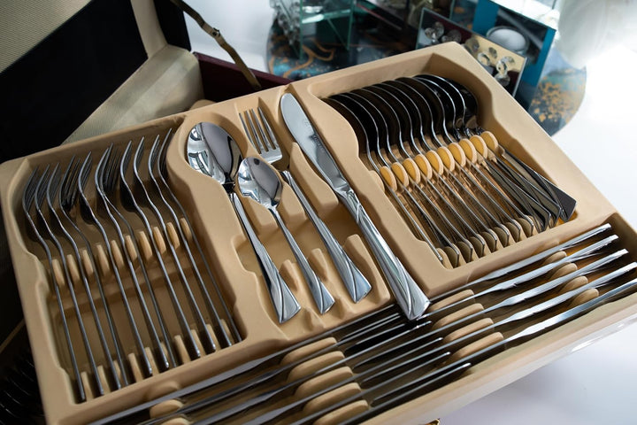 KARL HAUSMANN Besteck Set 12 Personen, 72 teilig Edelstahl Besteckset mit Koffer - Essbesteck mit Me