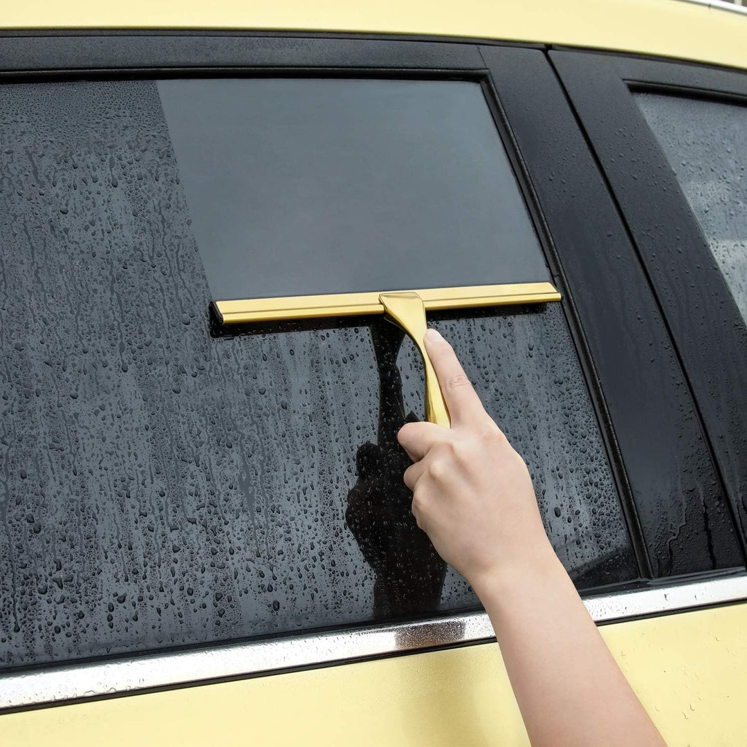 HIWARE Allzweck-Duschabzieher für Duschtüren, Badezimmer, Fenster und Autoglas - Edelstahl Messing 1