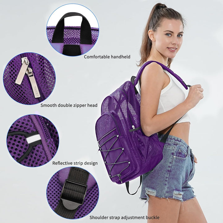 TINYAT Netz-Rucksack für Damen und Herren, strapazierfähig, durchsichtig, transparent, für Strand, R