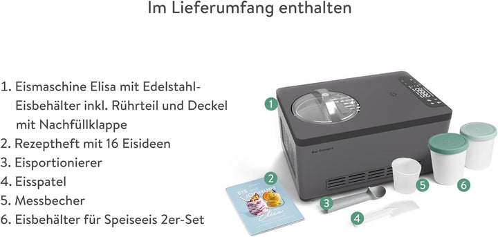 SPRINGLANE Eismaschine & Joghurtbereiter Elisa 2,0 L, selbstkühlendem Kompressor 220 W inkl. Aufbewa